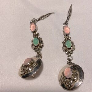 Sterling Silver Feather Design with stones - Earrings